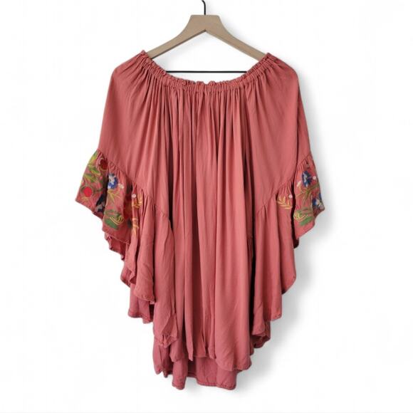 Umgee Floral Embroidered Bell Sleeve Mini Dress Tunic Size Small Orange - Picture 3 of 9